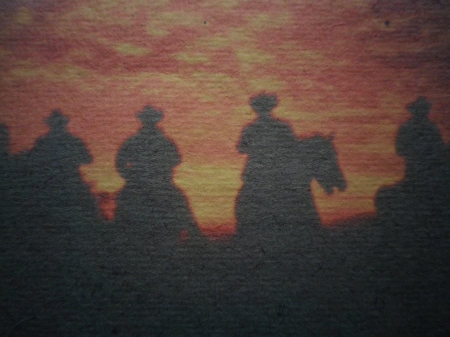 The Posse, A4 unframed, mounted, free hook & easel,  free shipping ref 6155