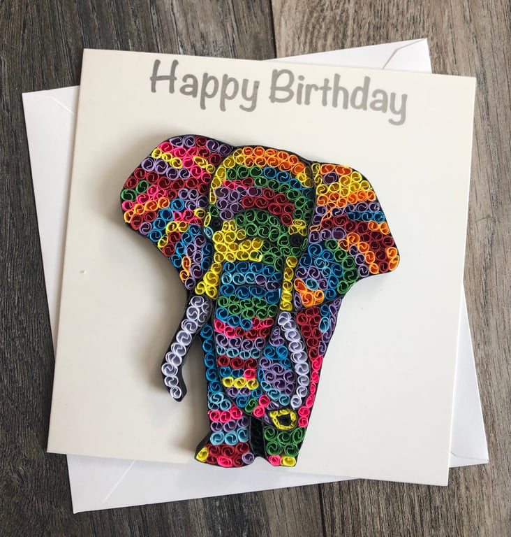 Stunning handmade quilled elephant card
