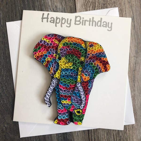 Stunning handmade quilled elephant card