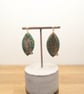 Green earthy agate polymer clay earrings- ellipse feather