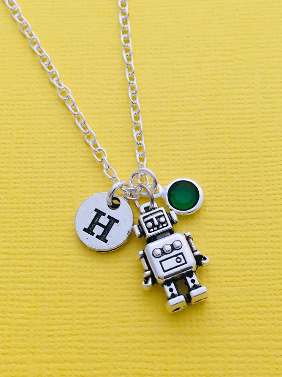 Silver Robot Necklace