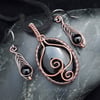 Copper Wire Weave Wrapped Black Onyx Pendant & Matching Earrings