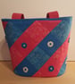 Tote Bag, Hot Pink and Blue with Lace Flowers - Image 3