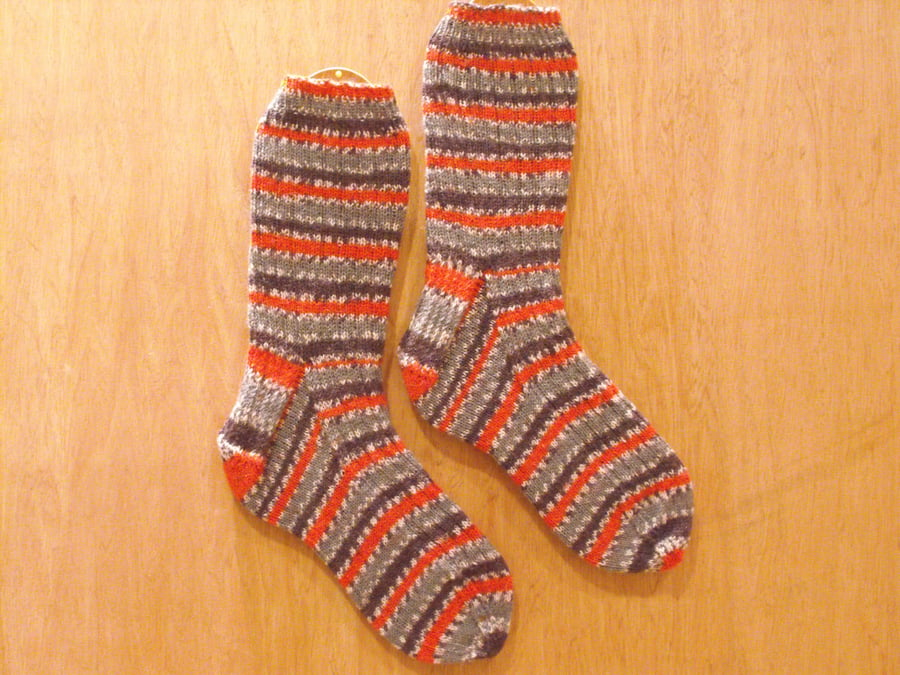 Hand knitted socks, BULLFINCH, LARGE size 9-11