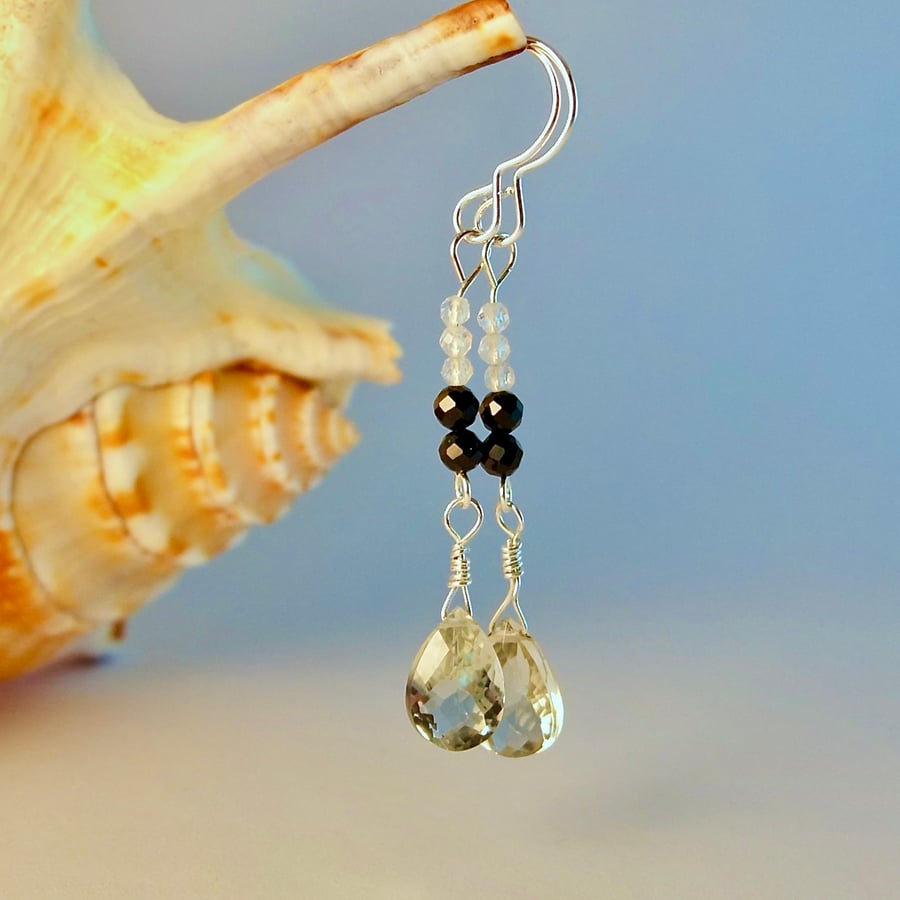 Gemstone Earrings With Green Amethyst Teardrop, Birthday, Anniversary, Valentine
