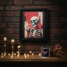 Thumbs Up Skeleton Canvas Print – Alternative Gothic Wall Art – 15 x 21cm Unfram