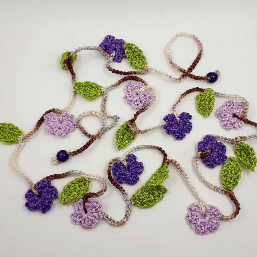 Crochet  Mauve and Lilac Blossom Garland 