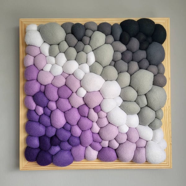 Purple Grey Felt Wall Art - Abstract Diagonal Blobs