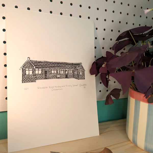 Gloucester Road School Lino Print