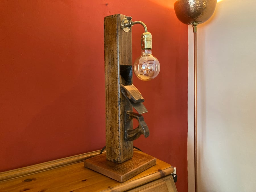 Wooden Plane Table Lamp, Vintage Carpentry Tool Repurposed