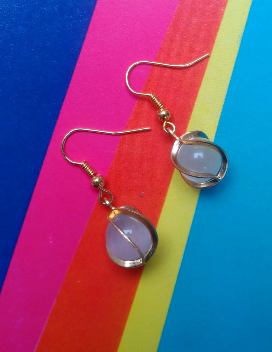 Caged Golden Opal Earrings