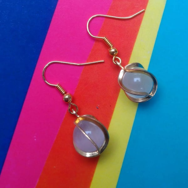 Caged Golden Opal Earrings