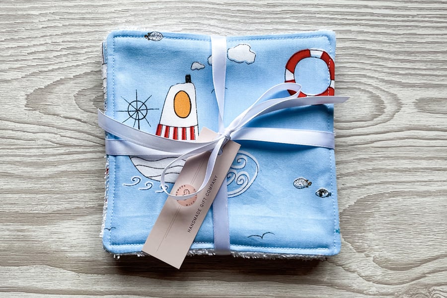Reusable Baby Wipes, Face Cloths, Washable Wipes, Eco Friendly, Blue-BD123