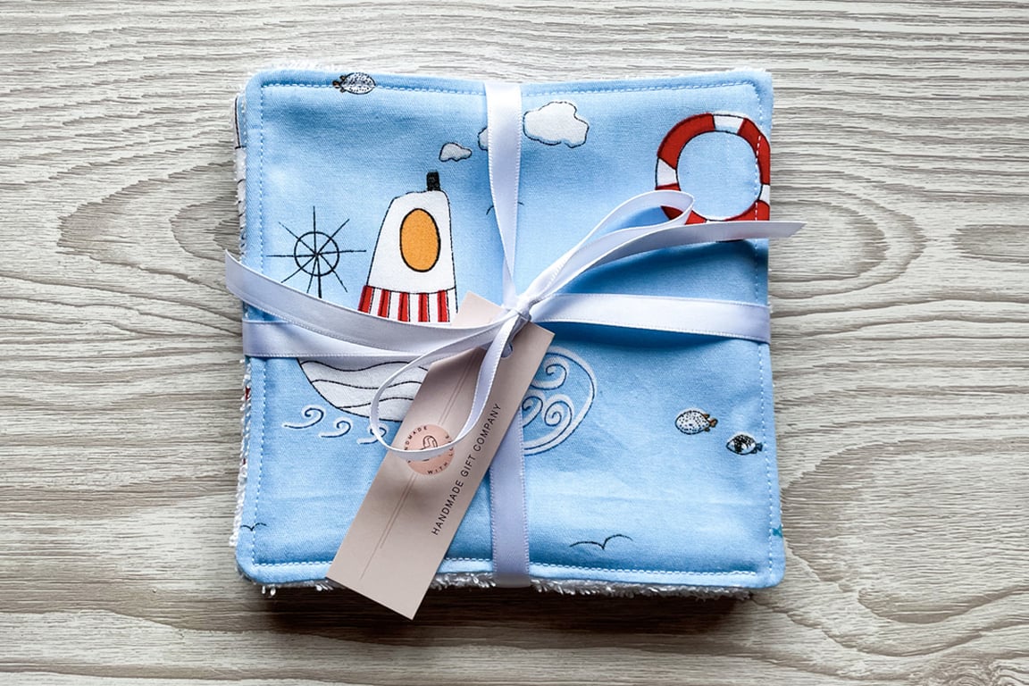 Reusable Baby Wipes, Face Cloths, Washable Wipes, Eco Friendly, Blue-BD123