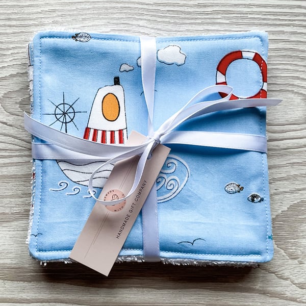 Reusable Baby Wipes, Face Cloths, Washable Wipes, Eco Friendly, Blue-BD123
