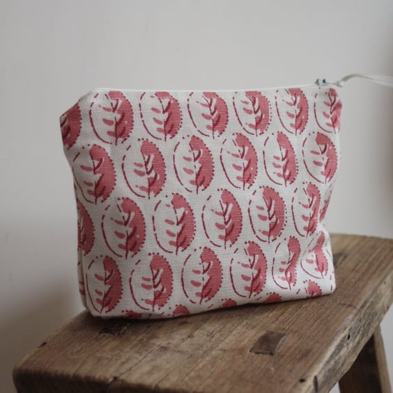 Cream and pink zip up pouch made from Vanessa Arbuthnott fabric - postage inc