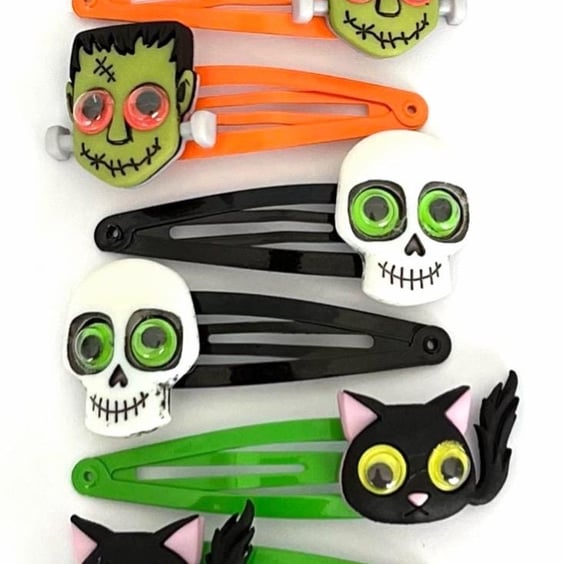 Scary Halloween Hair Clips x2 - Skeleton Hair Clips - Halloween Barrettes - Hall