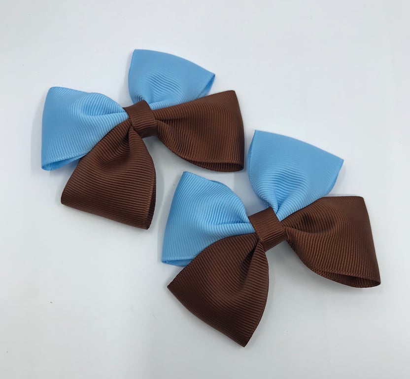 Brown and Light Blue Two Tone Double with Bows on Clips (pair)