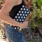Waxed canvas polka dot clutch bag 