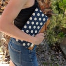 Waxed canvas polka dot clutch bag 