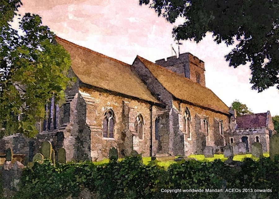 ACEO - 'Aylesford Church, Kent, England', Open Edition ACEO Print, ATC