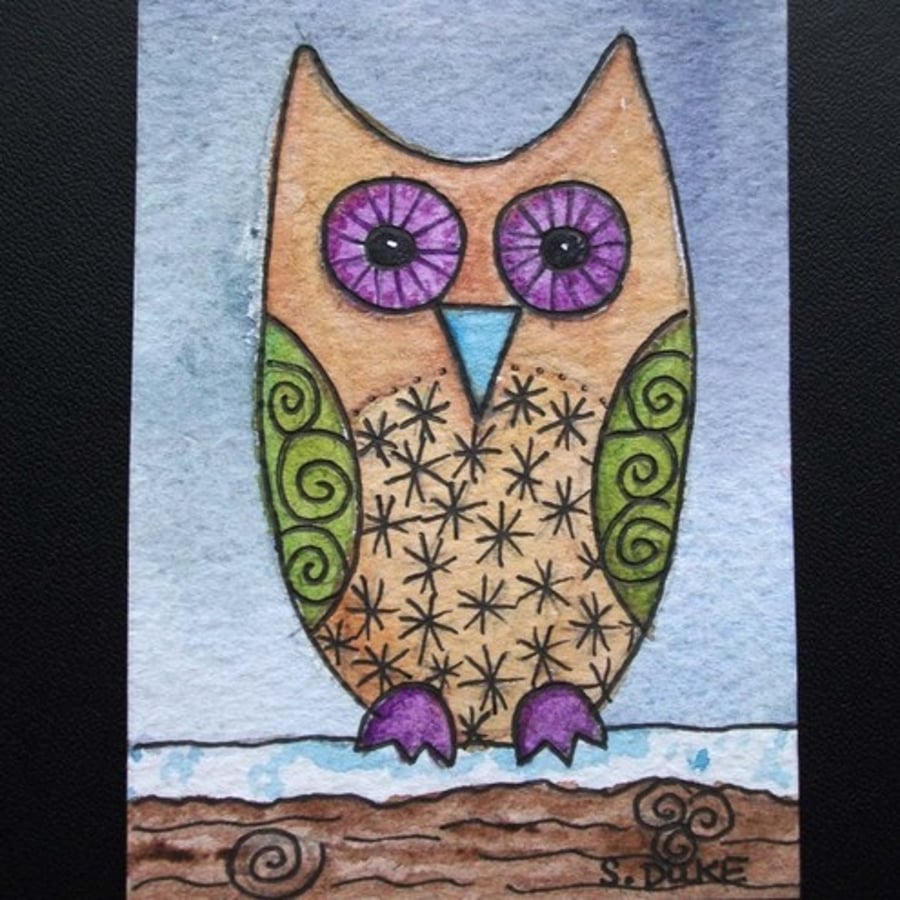 ACEO Owl original watercolour painting
