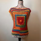 Rainbow Crochet Top 100% Cotton Small 