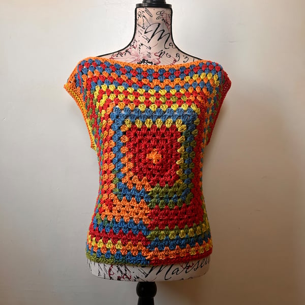 Rainbow Crochet Top 100% Cotton Small 
