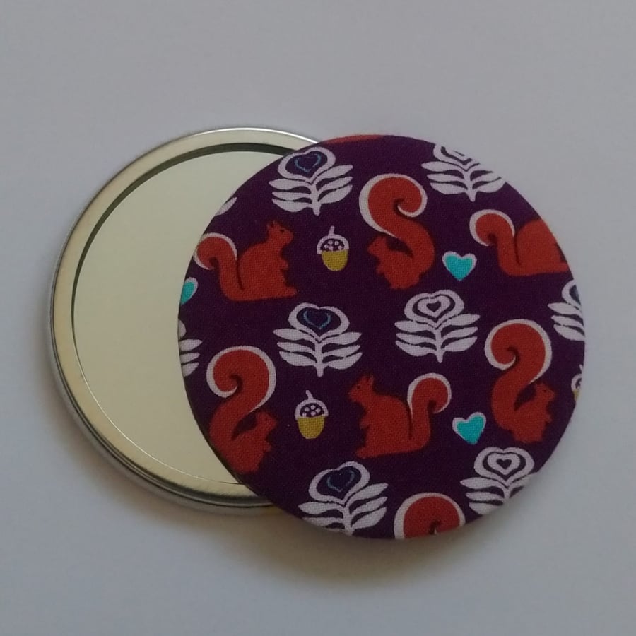 Squirrel Design Fabric Backed Pocket Mirror