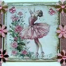 Dancing Ballerina - Hand Crafted Decoupage Greeting Card - Blank 3096