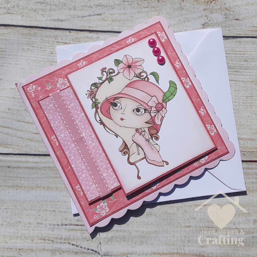 Handmade Verity Rose Card Moonstruck in Pink