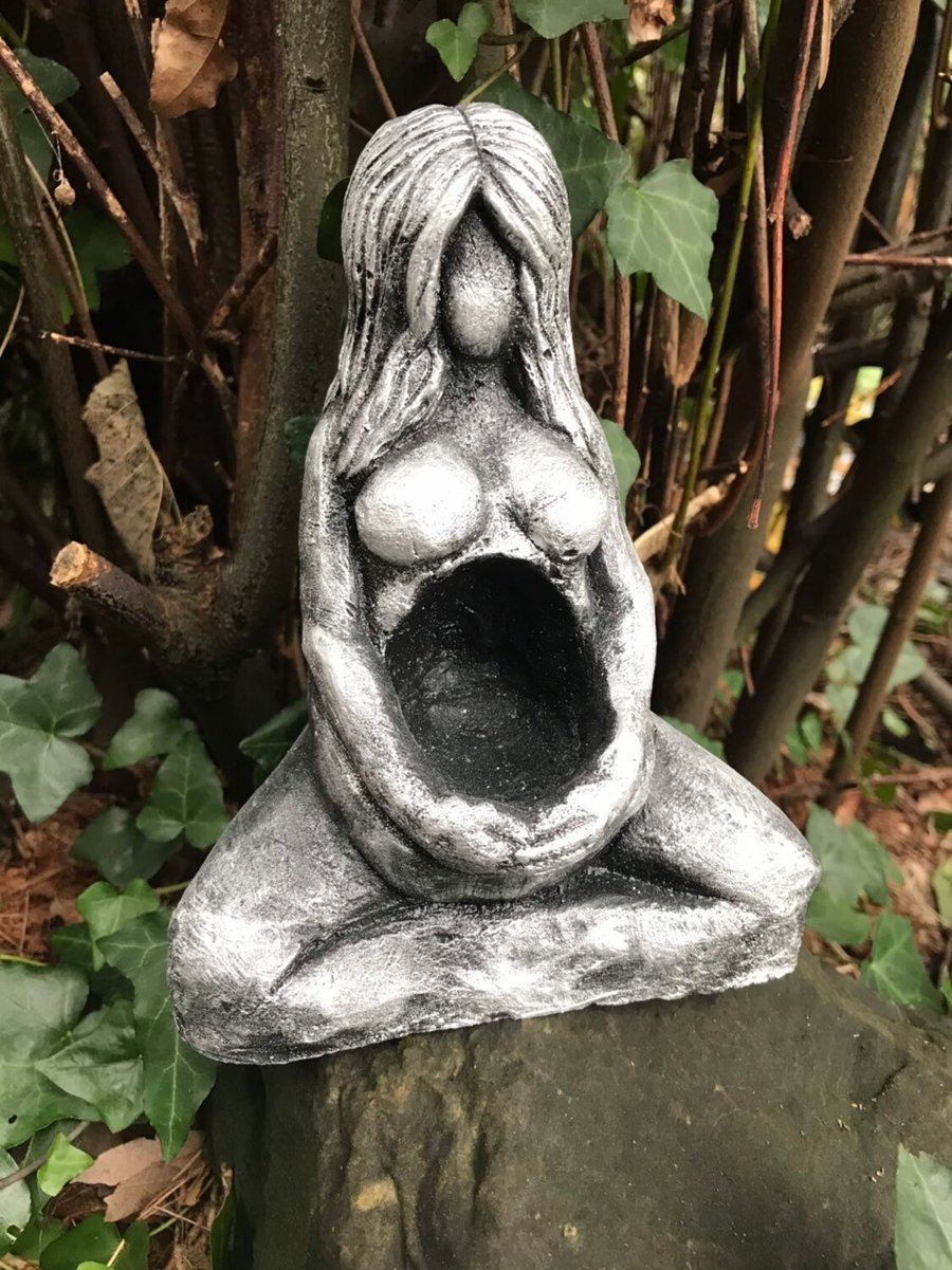 Large Goddess Statue, metalic finish, with recess in tummy for crystals