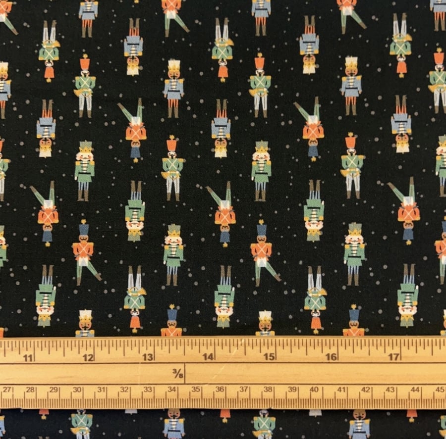 Fat Quarter Christmas Nut Crackers On Black 100% Cotton Quilting Fabric