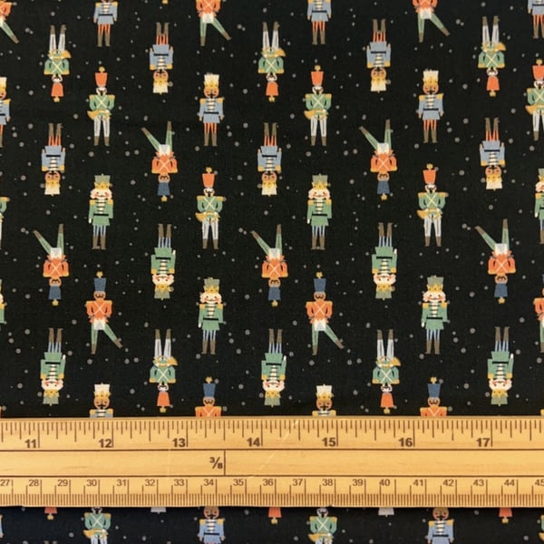 Fat Quarter Christmas Nut Crackers On Black 100% Cotton Quilting Fabric