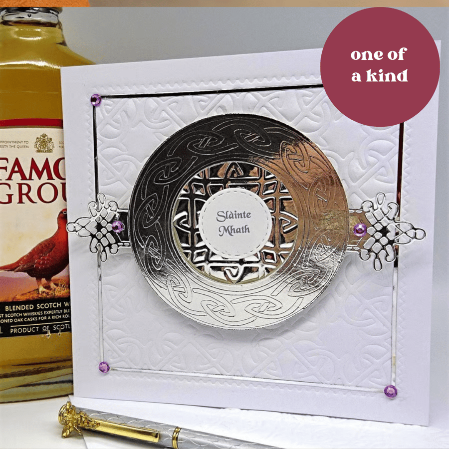 Unique Scottish Silver Celtic Quaich Card Birthday 21st Silver Wedding 