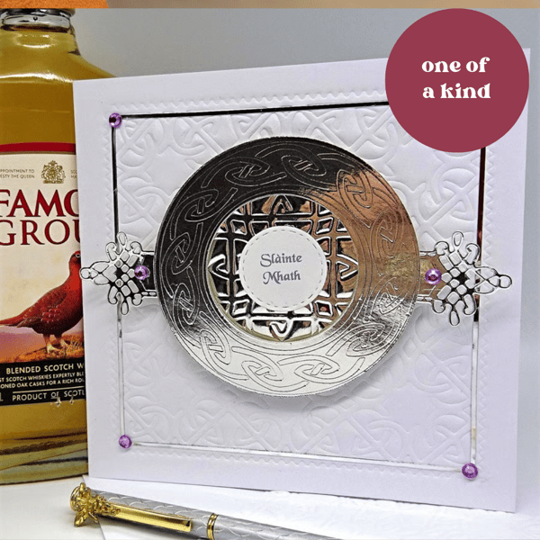 Unique Scottish Silver Celtic Quaich Card Birthday 21st Silver Wedding 