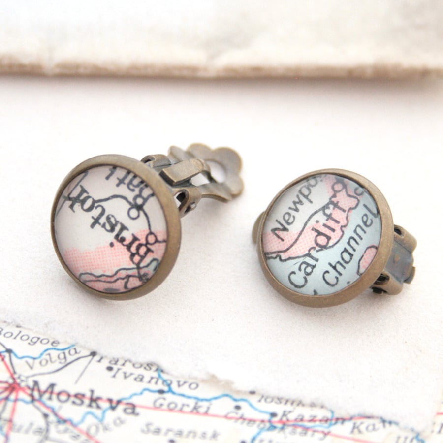 Custom Clip On Earrings, Map Jewelry Earrings Gifts for Mothers Day