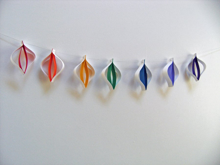 Christmas Decorations - String of Paper Baubles in Rainbow Colours 