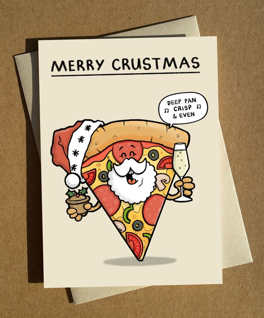 Funny Cartoon Pizza Pun Christmas Card A6