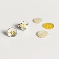 Silver button earrings, stitched, button earrings