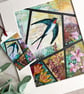 Original mixed media artwork of swallow and flowers, gift for bird lover - Image 3