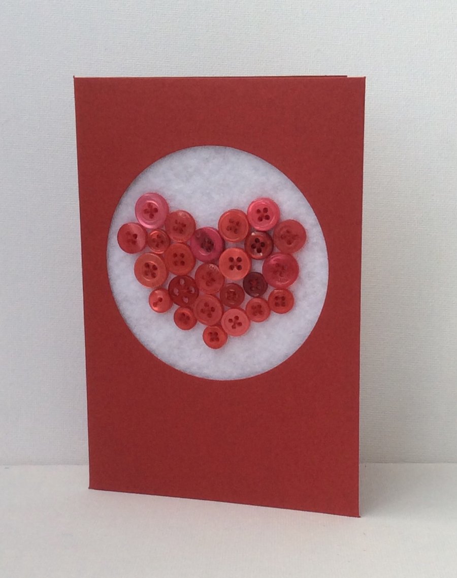 Valentine’s Day Card, Red Button filled heart, red card