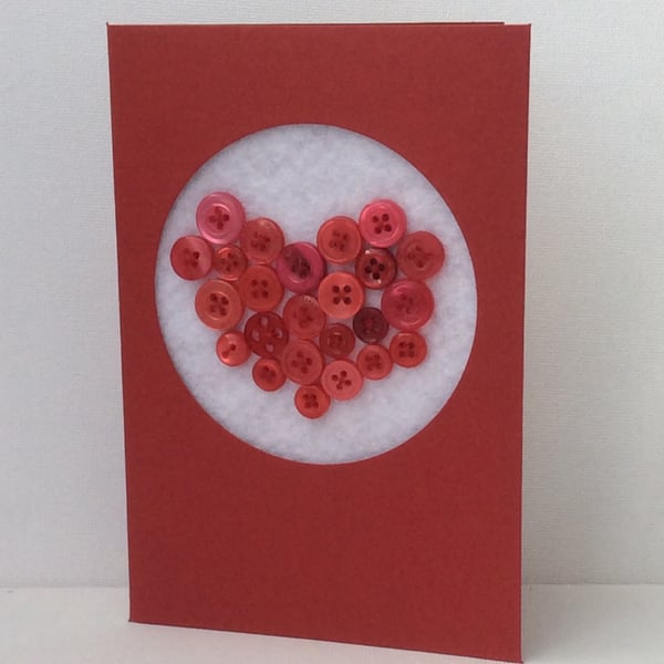 Valentine’s Day Card, Red Button filled heart, red card