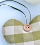 APPLE GREEN CHECKED FABRIC HEART DECORATION - Image 2