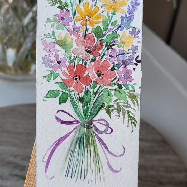 Original watercolor floral bookmark, flowers, gift for readers, book lovers gift