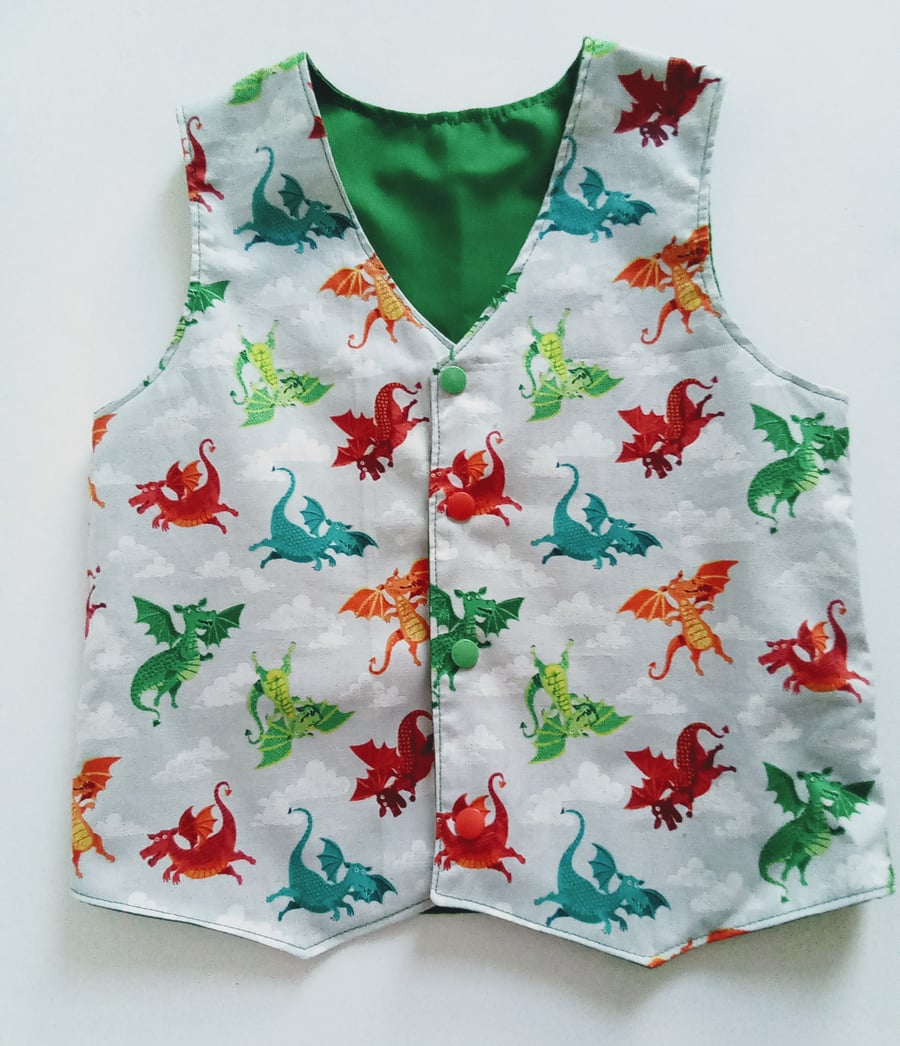 Waistcoat, Age 4yrs, reversible, boys waistcoat, flying,  Dragons, Mythical 