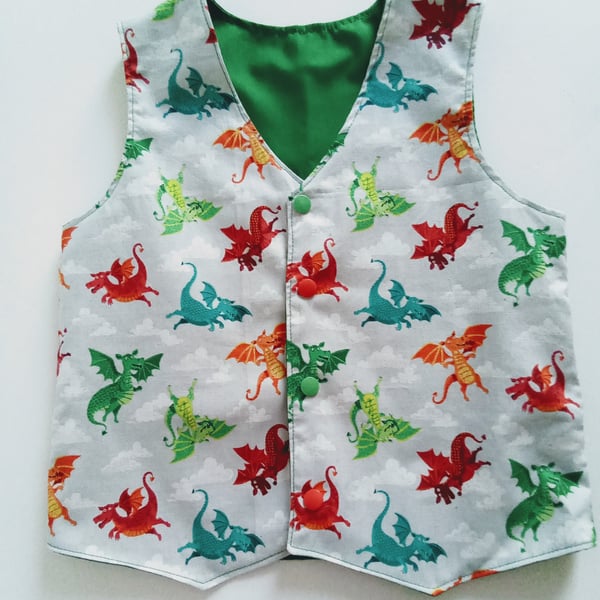 Waistcoat, Age 4yrs, reversible, boys waistcoat, flying,  Dragons, Mythical 