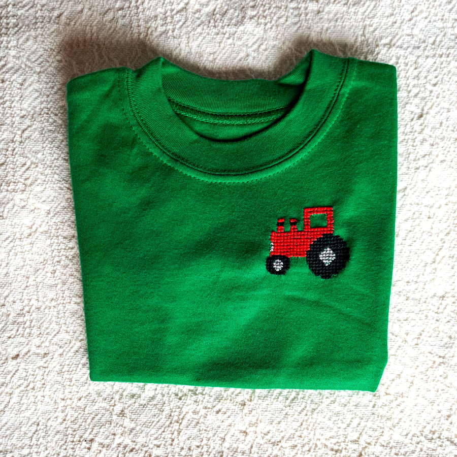 Tractor, T-shirt, age 6-12 months, hand embroidered