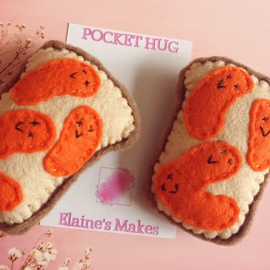 'Jelly beanz on toast' pocket hug & pocket hug card hand sewn wool blend felt O 