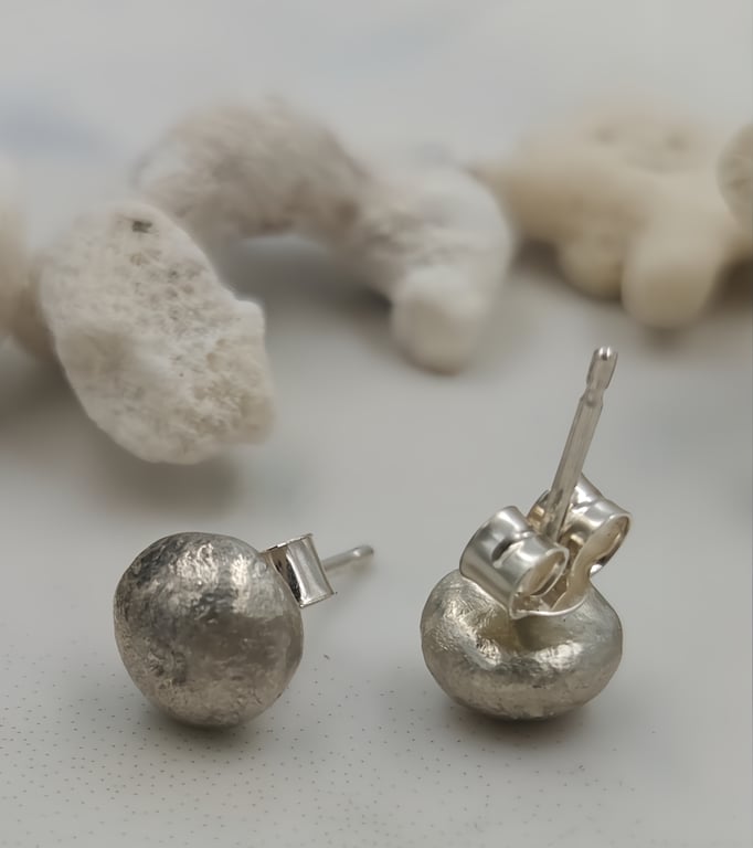 Molten Silver Organic Stud Earrings